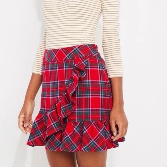 Vineyard Vines Red Plaid Ruffle Mini Skirt 6 School Academia Preppy Collegiate - Picture 3 of 11